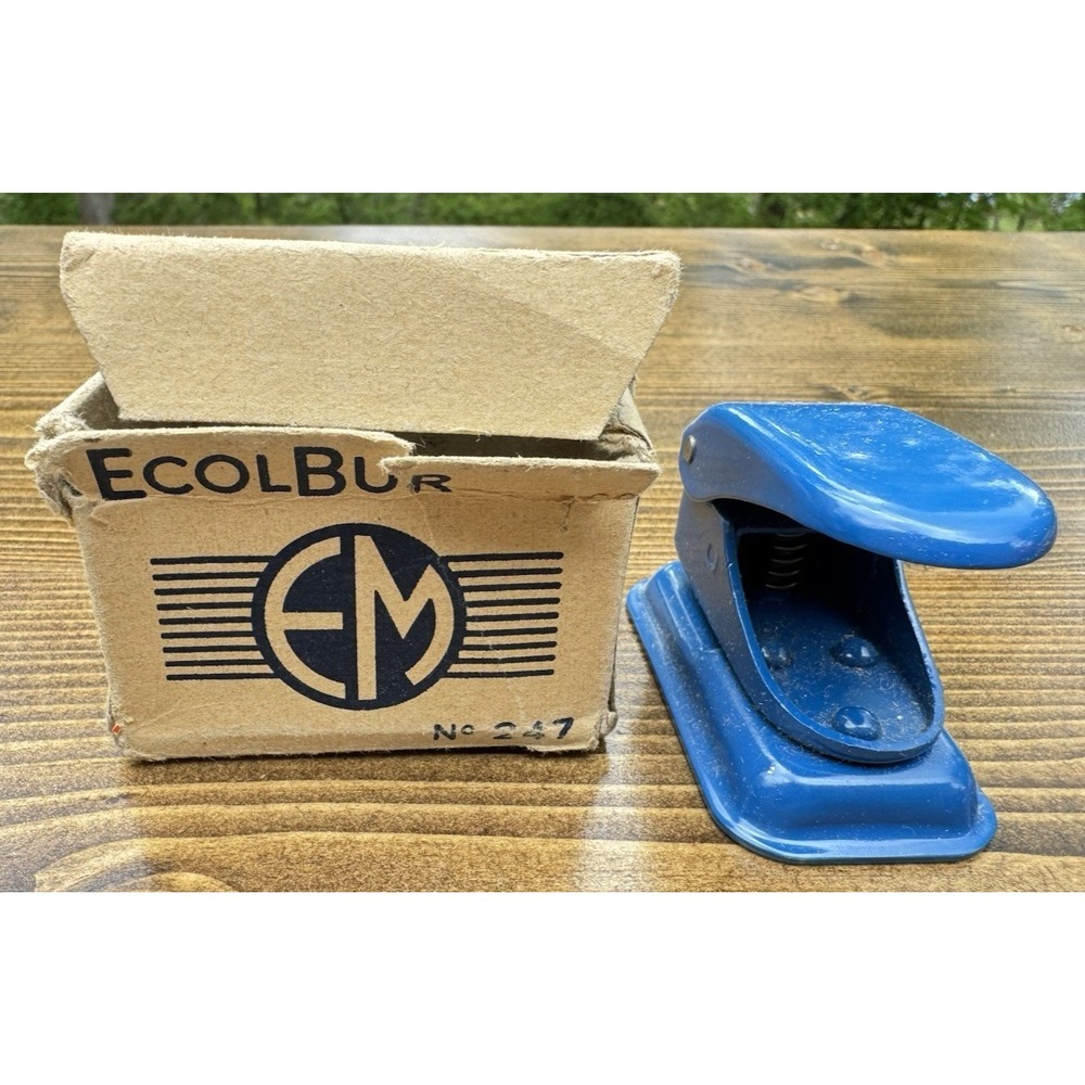 Vintage Ecolbur No 247‎ Hole Punch NOS Blue Metal Single Paper Punch w Box